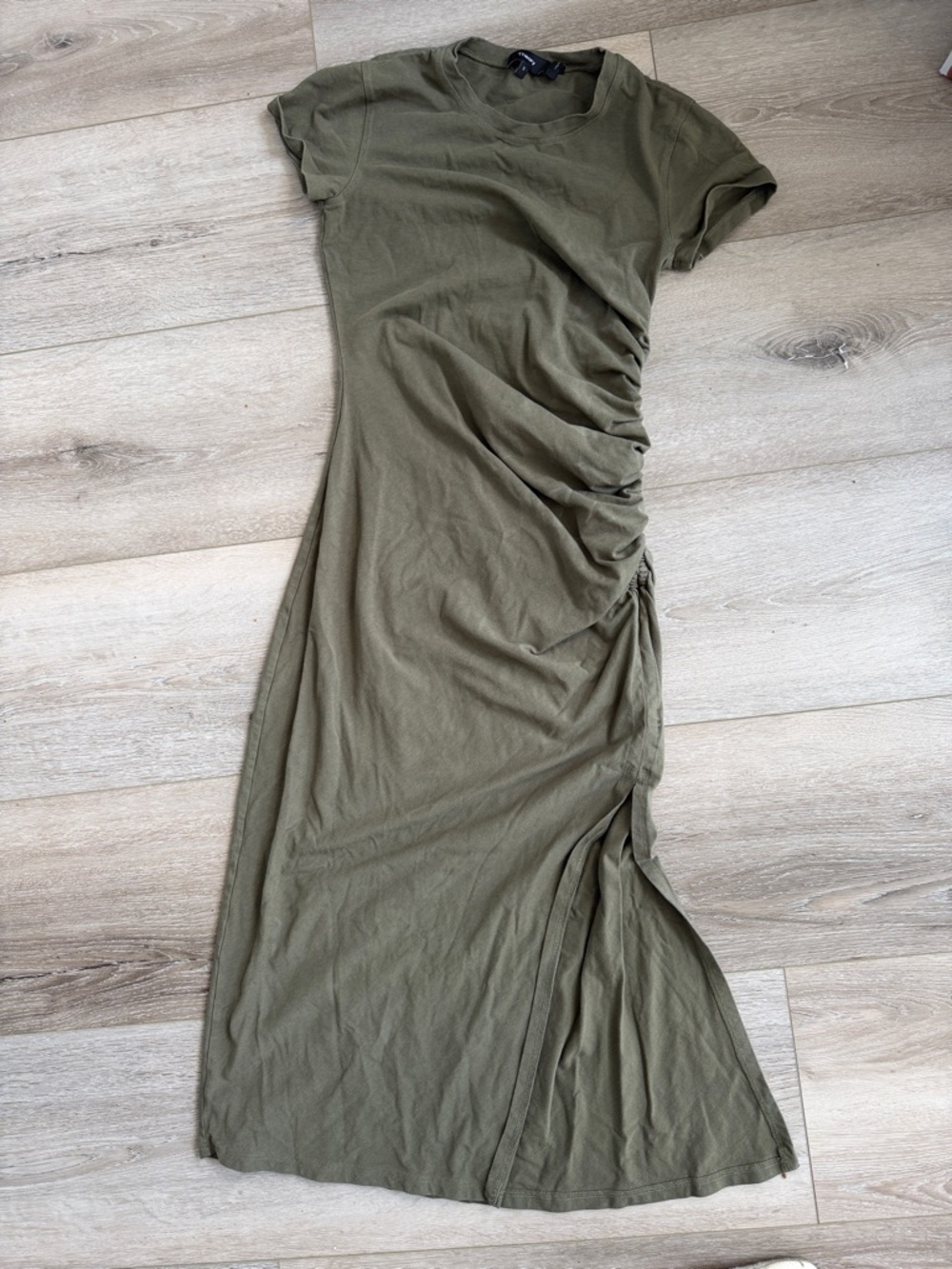 Theory Olive Green Ruched Side Midi Dress